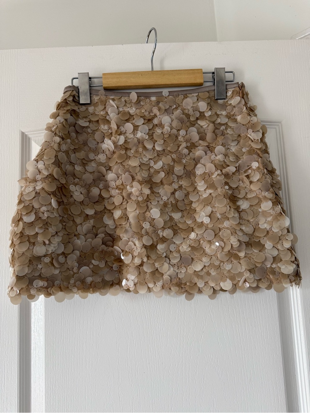 Zara Champagne Beige Sequin Disc Mini Skirt